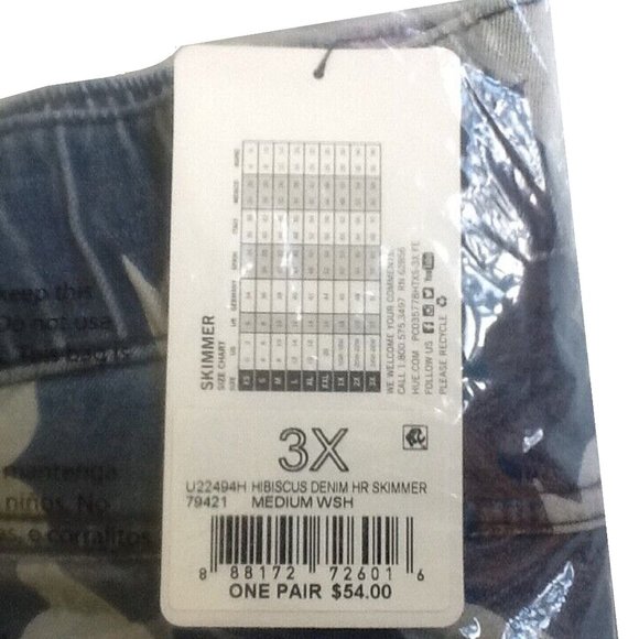 Size XXXL new HUE Women's Denim-look Blue Floral High Rise Skimmer Leggings 3XL - Picture 8 of 10